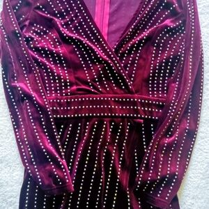 Elegant Burgundy Studded Dress